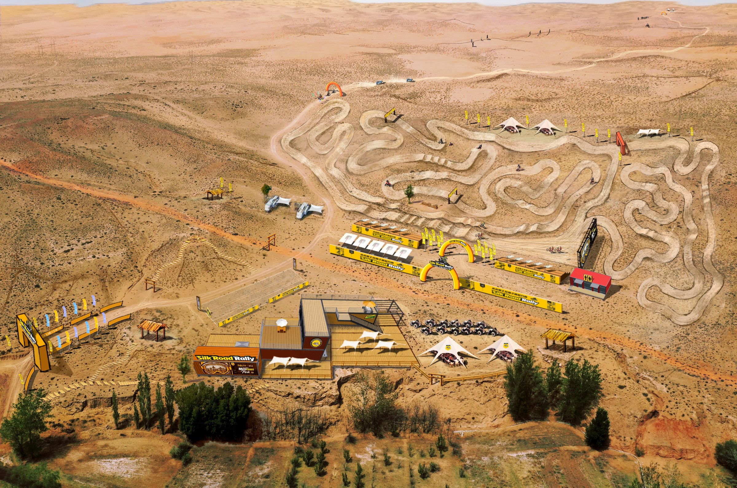 Aerial view of the Silk Road Rally desert training base.
